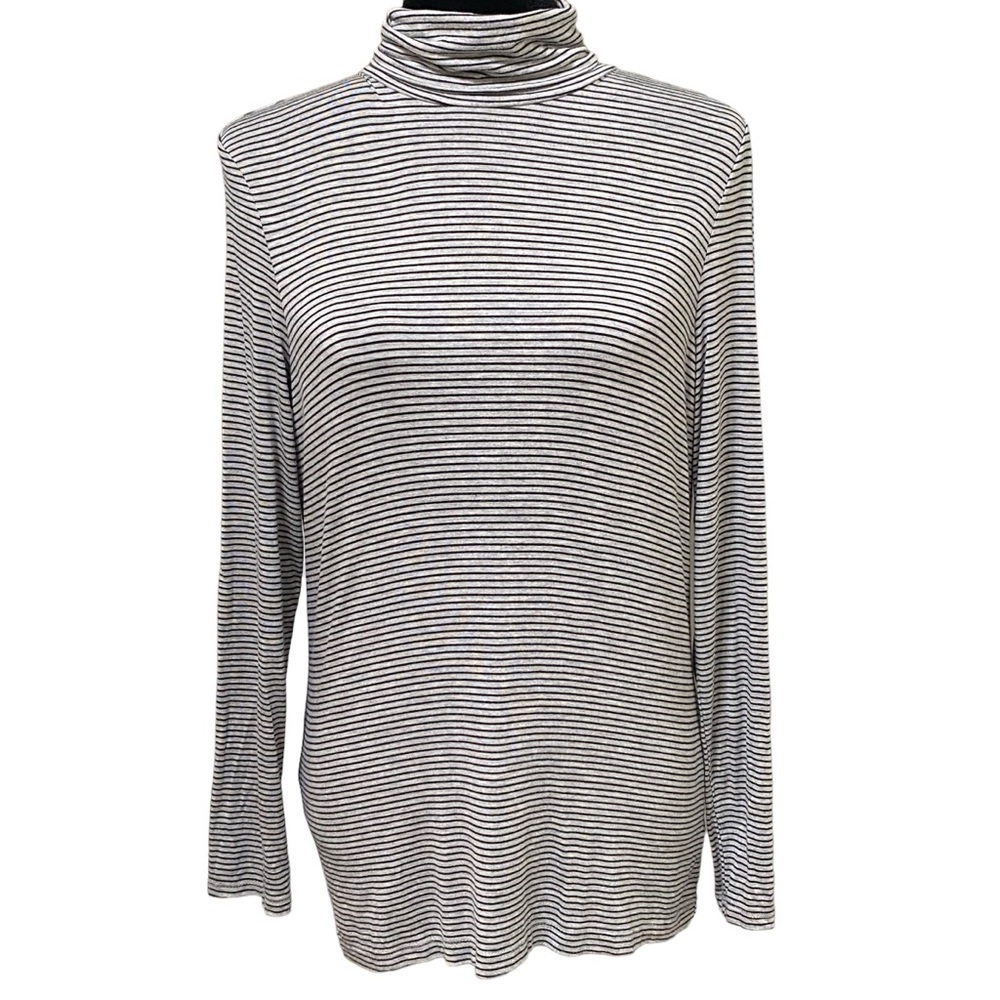 Tahari Gray Black Stripe Soft Stretch Turtleneck Long Sleeve Shirt Small
